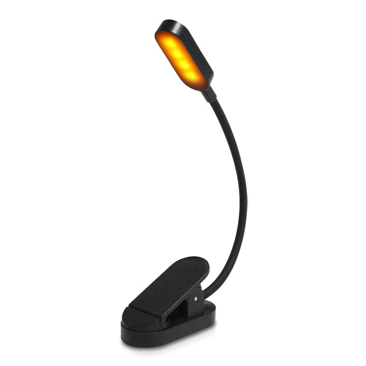 Lampa de citit Mokeum, flexibila cu clip, protectie ochi, USB reincarcabila, negru, 73x32x210mm