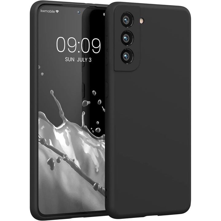 Samsung Galaxy S21 5G kompatibilis szilikon hátlaptok, velúr belsővel, matt, fekete, Silicon