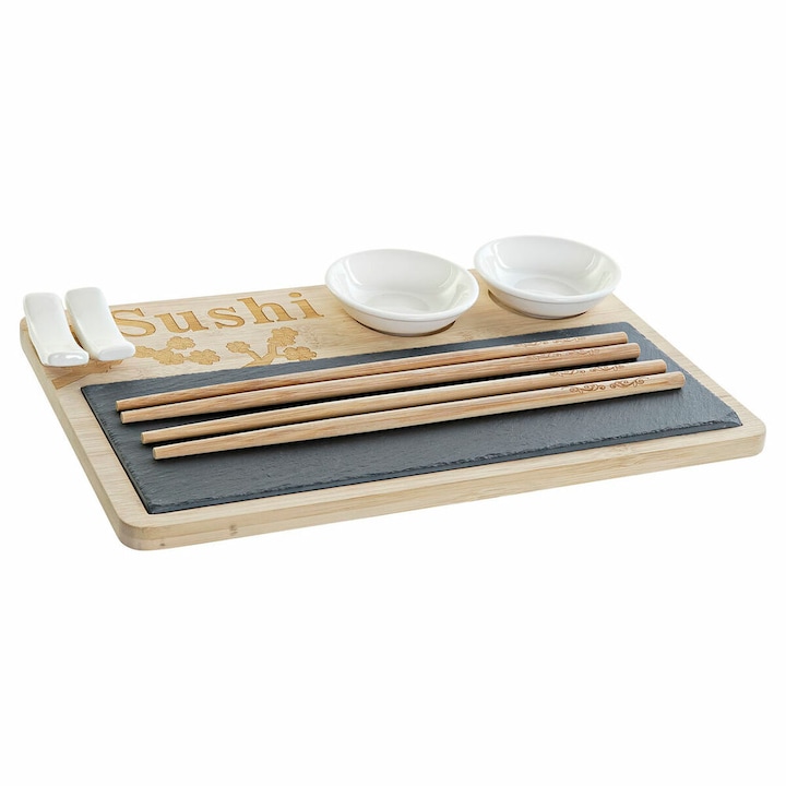 Set sushi, DKD Home Decor, Lemn, 28.5x18.5x2.6cm, Maro