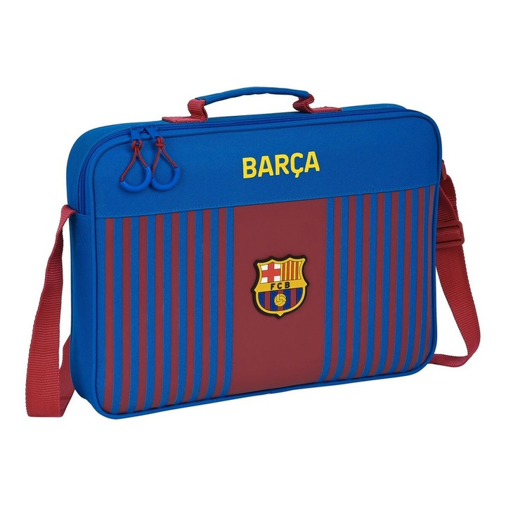 Geanta de scoala, Fc barcelona, Nylon, 38x28x6cm, Albastru/Visiniu