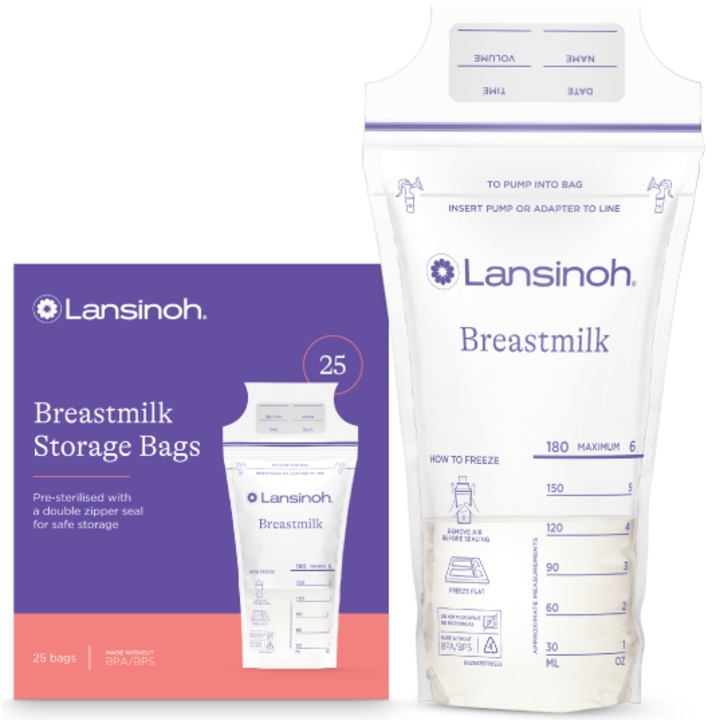Торбички за съхранение на кърма Lansinoh, 25 броя