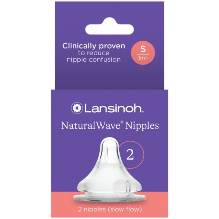 Tetina din silicon cu flux lent Lansinoh, 2 buc, 1 luna +