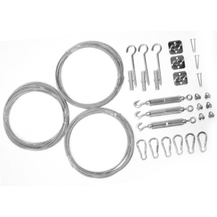 Комплект за фиксиране на сенник, Сенник, Стомана, 15x15 см, 27 части, Сребро