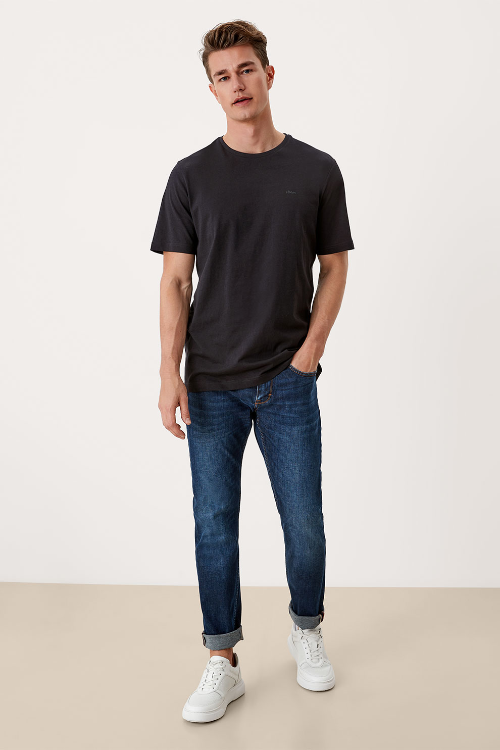 s.Oliver, Tricou regular fit de bumbac, Negru, Gri, L