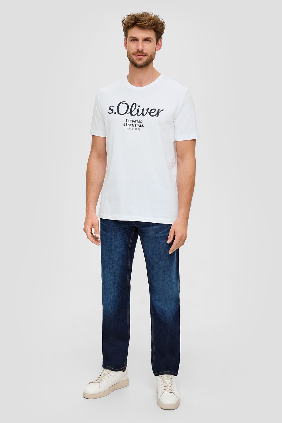 s.Oliver, Tricou de bumbac cu imprimeu logo, Alb, XL