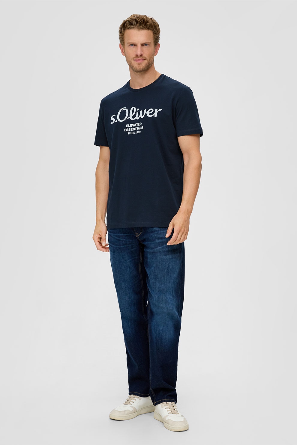 s.Oliver, Tricou de bumbac cu imprimeu logo, Bleumarin, L