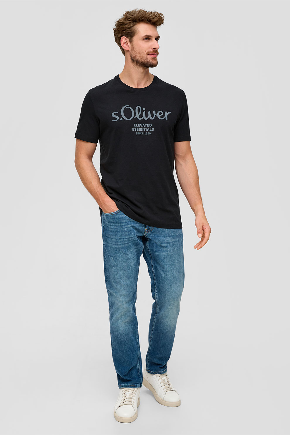 s.Oliver, Tricou de bumbac cu imprimeu logo, Albastru ultramarin, 2XL