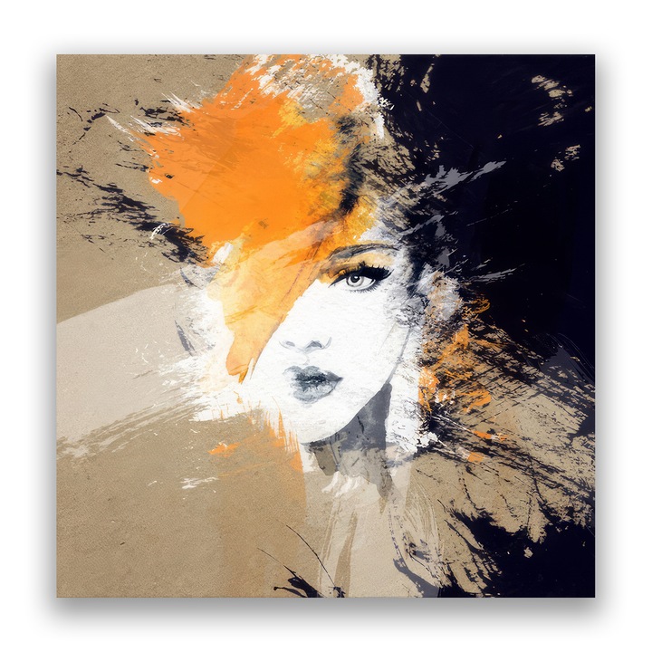 Първокласна картина на платно, LuxCanva A1351, Женско изкуство, 50 X 50 CM, 100% памучно платно 400g/m2, Дървено шаси, Всекидневна, Декоративна, Жена, Портрет, Цветно петно, Домашен декор, Живи цветове