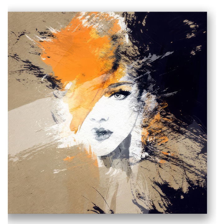 Tablou Canvas Premium, LuxCanva® A1351, Woman Art, 90 X 90 CM, Panza Bumbac 100% 400g/m2, Sasiu Lemn, Living, Decorativ, Femeie, Portret, Pata De Culoare, Home Decor, Culori Vibrante