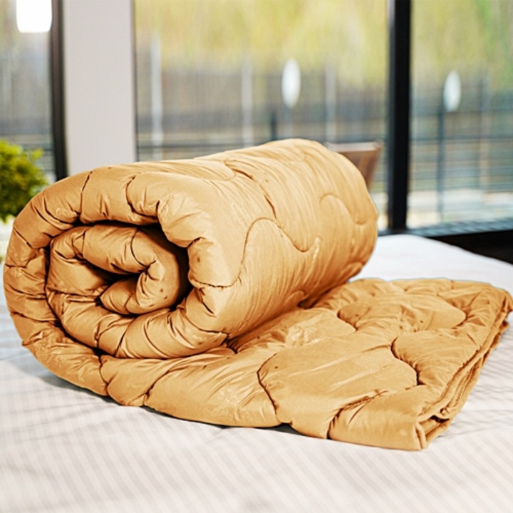 Pilota de iarna, matlasata, umplutura lana, invelis policoton, 140x210cm, pentru pat single, portocaliu, Ralex Pucioasa