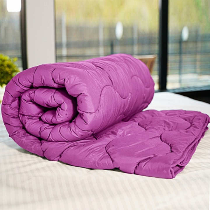 Pilota de iarna, matlasata, umplutura lana, invelis policoton, 140x210cm, pentru pat single, siclam, Ralex Pucioasa