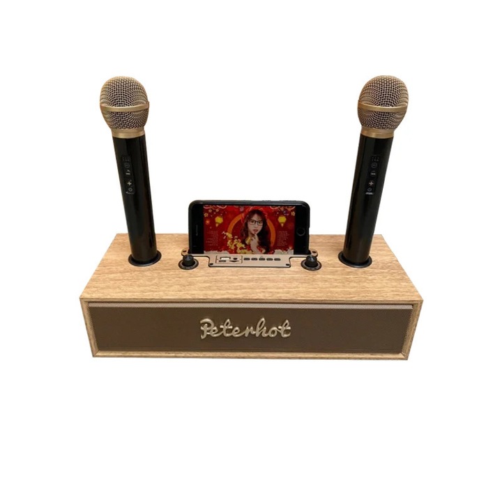 Difuzor portabil Bluetooth, Sumker, Peterhot A100 Karaoke, cu 2 microfoane, 20W, Maro