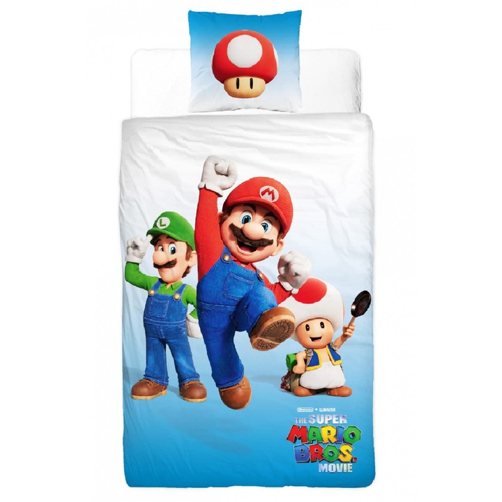 Gyermek ágynemű Super Mario Luigi és Toad, 2 db 140x200 cm kék