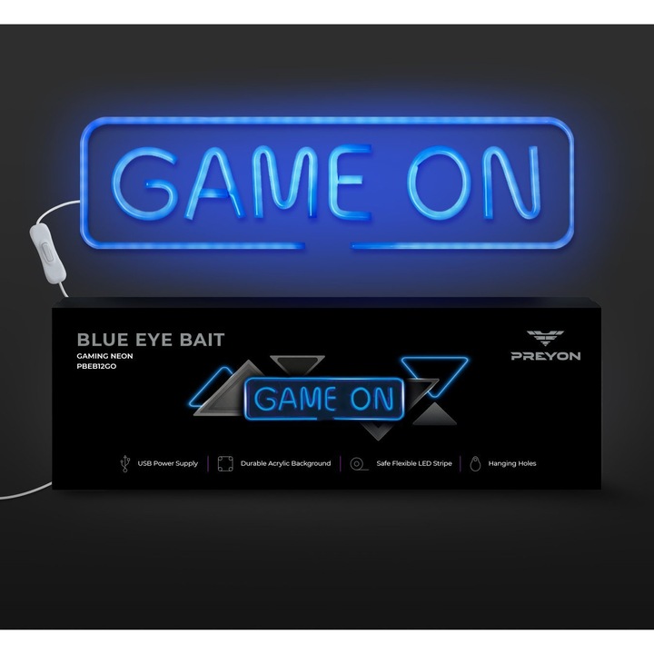 Banda Gaming LED, Preyon, Neon, 40cm, USB, Transparent/Albastru