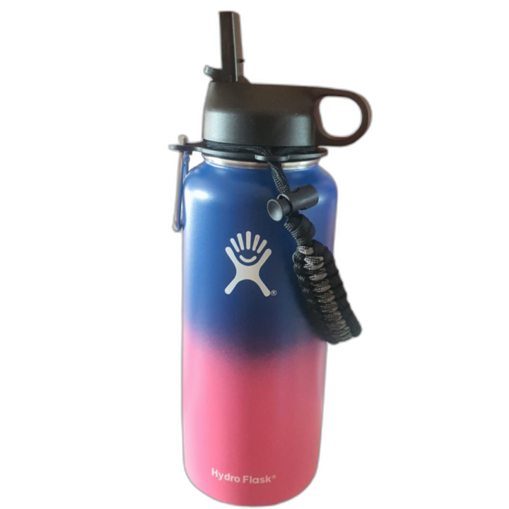 Бутилка Hydro Flask от неръждаема стомана и вакуумна изолация с капак, щипка и сламка 946 мл, розово синя