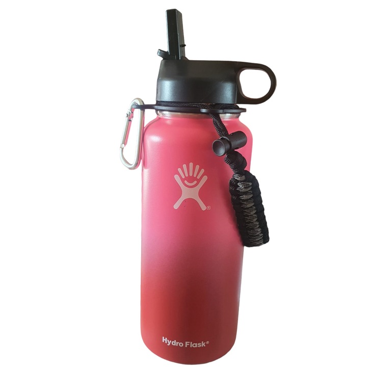 Бутилка Hydro Flask от неръждаема стомана и вакуумна изолация с капак, скоба и сламка 946 ml, розово/бордо