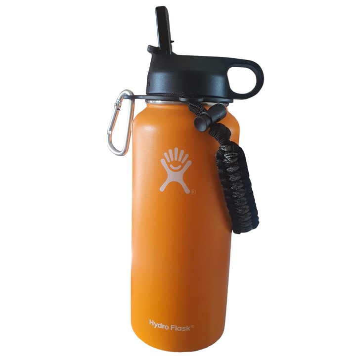 Бутилка Hydro Flask от неръждаема стомана и вакуумна изолация с капак, скоба и сламка 946 ml, оранжева