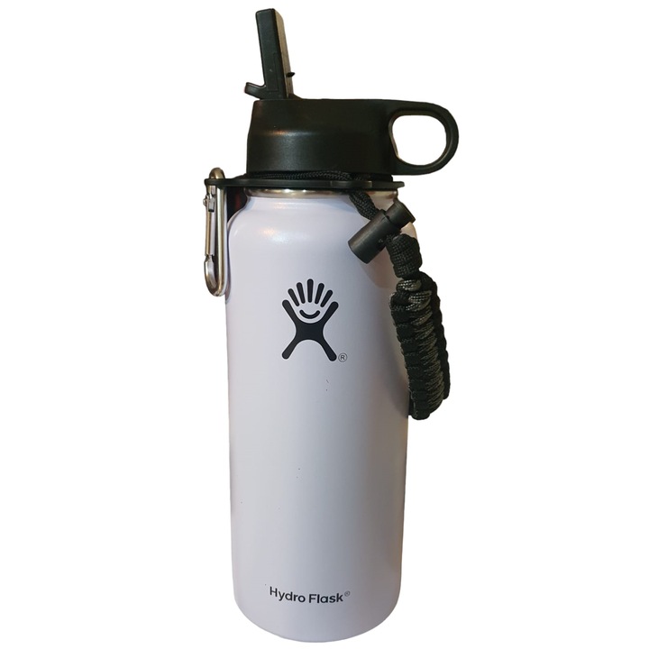 Бутилка Hydro Flask от неръждаема стомана и вакуумна изолация с капачка и сламка 946 ml, бял