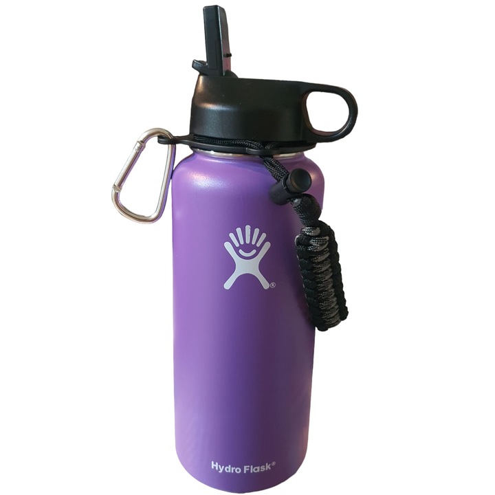 Бутилка Hydro Flask от неръждаема стомана и вакуумна изолация с капак, скоба и сламка 946 ml, лилава