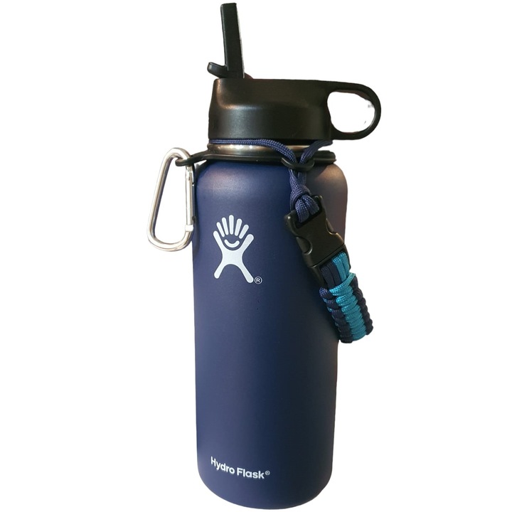 Бутилка Hydro Flask от неръждаема стомана и вакуумна изолация с капак, щипка и сламка 946 ml, индигово синьо