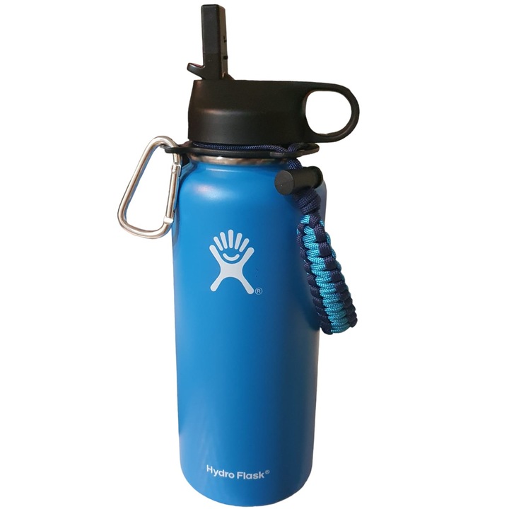 Бутилка за вода Hydro Flask от неръждаема стомана и вакуумна изолация с капак, скоба и сламка 946 ml, небесносиня