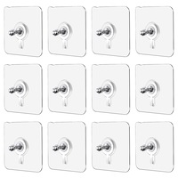 Carlige Adezive transparente, Minetgnon®, Fara Gaurire, Fara Deteriorare a Peretelui, Potrivit Pentru Baie/Toaleta/Bucatarie Si Usa, Rezistente pana la 10kg, Rezistente la apa si ulei, PVC, 60x60x12mm, 12 piese, Transparent
