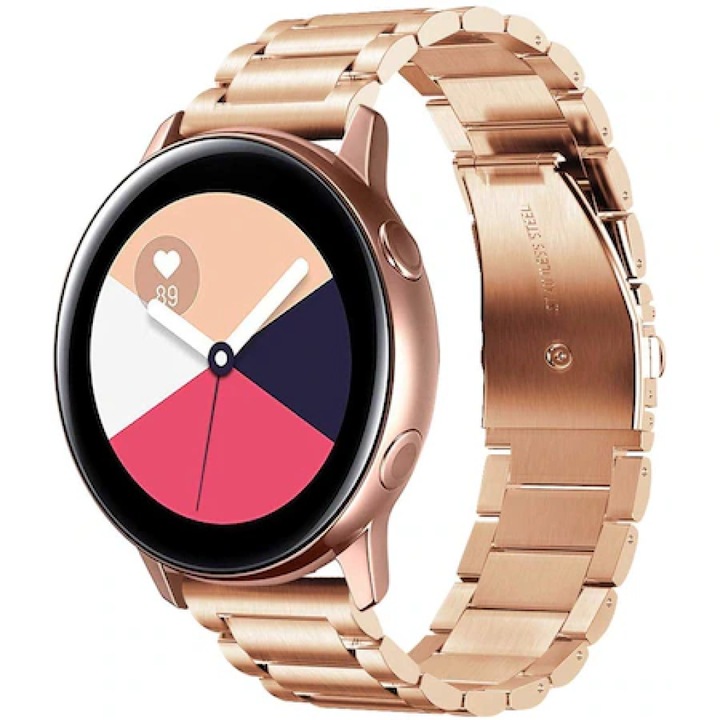 Rozsdamentes acél szíj, gyorskioldó, kompatibilis a Classic Samsung Active / Active 2 / Galaxy Watch / Huawei Watch GT2 42mm / Amazfit BIP GTS / GTR gts mini készülékekkel, szélesség 20 mm, rózsaszín arany