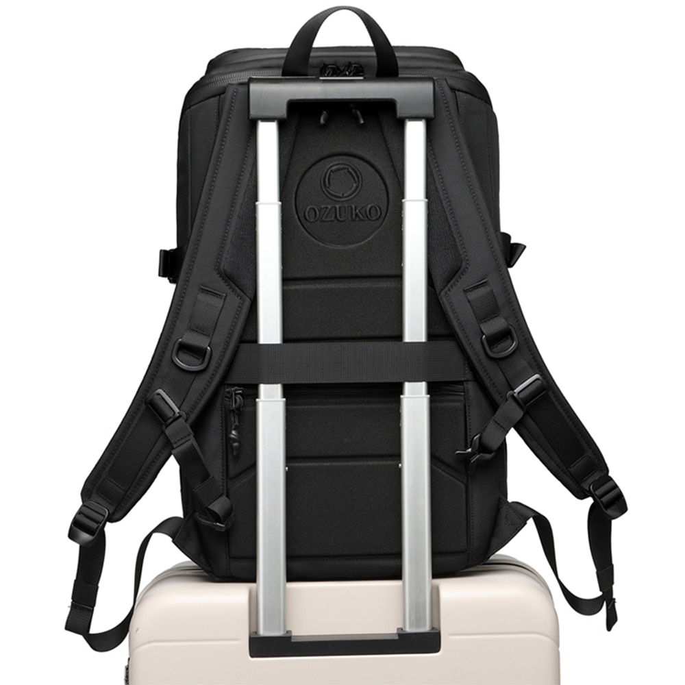 Rucsac laptop 15.6 inch, rezistent la apa, buzunar antifurt, sistem fixare pe valiza, potrivit pentru calatorii si drumetii, OZUKO, OZ9697BK, Negru