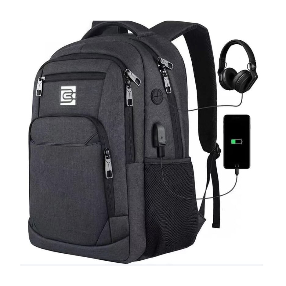 Rucsac Negru, Alcatuit din 4 Compartimente, Slot USB Pentru Incarcare, Material Impermeabil, Benzi Reflectorizante, Multitudine de Buzunare, Fabricat din Materiale de Calitate Superioara, Aspect Modern si Atractiv