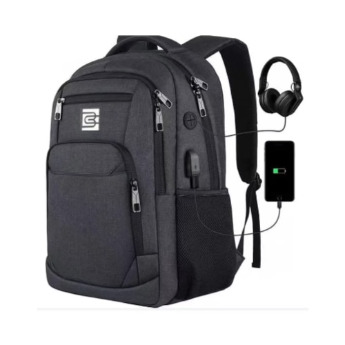Rucsac Negru, Alcatuit din 4 Compartimente, Slot USB Pentru Incarcare, Material Impermeabil, Benzi Reflectorizante, Multitudine de Buzunare, Fabricat din Materiale de Calitate Superioara, Aspect Modern si Atractiv