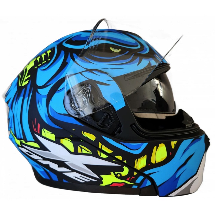 Motoros bukósisak napszemüveggel, kék + sárga, L-es méret (59-60), Frank