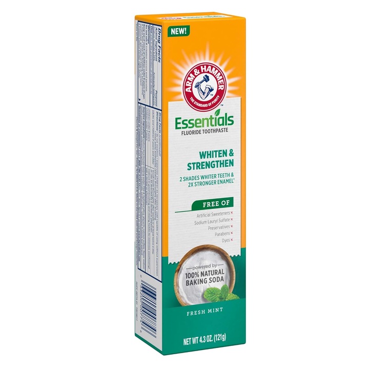 Паста за зъби, Arm & Hammer, Essentials, за избелване на зъби и укрепване на емайла, с вкус на мента, с флуорид, 121 гр