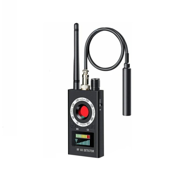 Detector profesional aparate si dispozitive de spionaj All in One, pentru camere spion, microfoane ascunse, localizatoare GPS/GSM si reportofoane, Frecventa 1-8000 MHz, Model K18, Negru