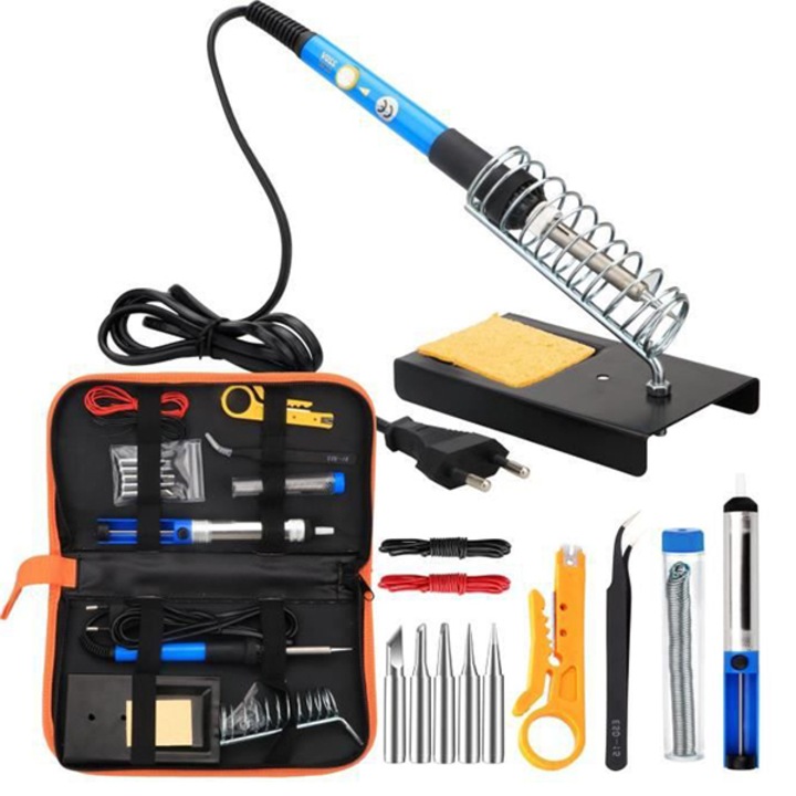 Kit pentru lipit, Temperatura reglabila, 60W, Pistol de lipit, Geanta inclusa, Multicolor