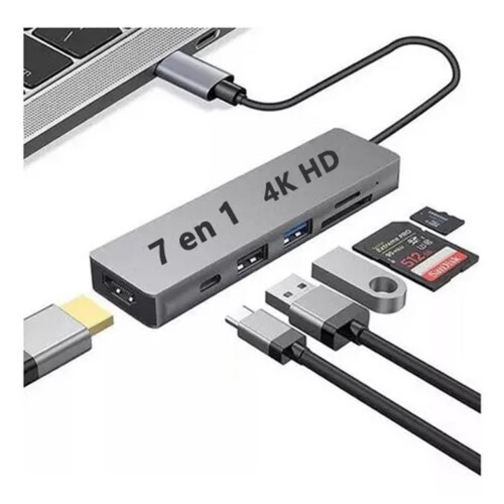 Хъб адаптер Multiport 6 в 1, Dytimeem, E306, Type C Port, USB 3.0, USB 2.0, TF/SD Card Reader, HDMI 4K, Power Delivery Port 55W, Plug & Play