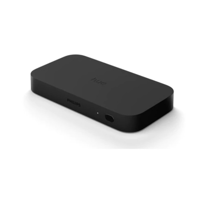 Светлинна синхронизация на Sync Box, HUE HDMI, Wi-Fi, 4 x порта, 4K 60Hz HDR10+ и Dolby Vision, гласови асистенти на Amazon/Alexa и Google Assistant, черен