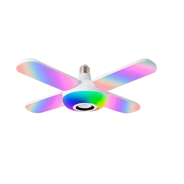 Bec LED Stuffix®, cu 4 brate, cu lumini RGB si boxa incorporata, multicolora