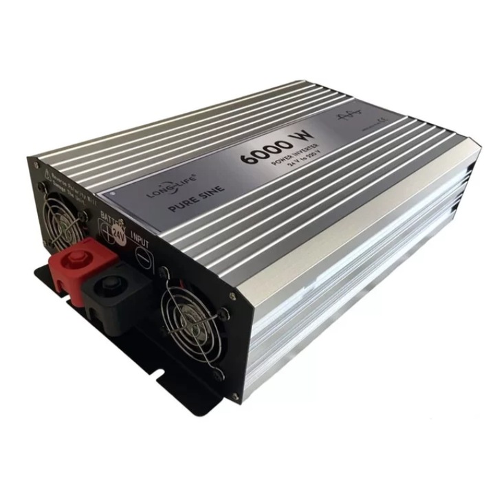 Инвертор 24V-220V Чиста синусоида, 6000W, Размери 32 x 15 x 8 cm, 4 Kg, Сребрист
