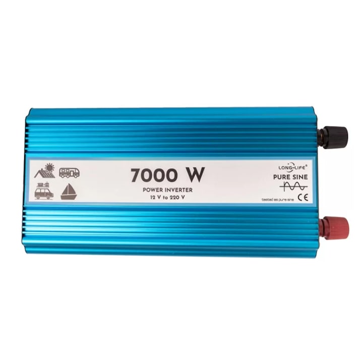 Чист синусоидален инвертор 7000W, напрежение 12V-220V, непрекъсната мощност 3700W, 8 интелигентни защити, син