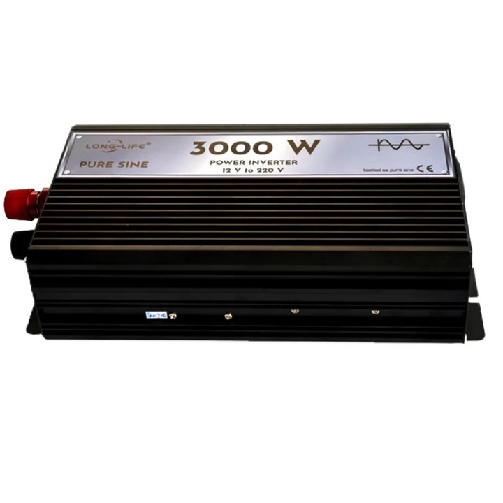 Авто инвертор Pure Sine, 3000 W, 12 V, 220 V, 27 x 15 x 8 cm, черен
