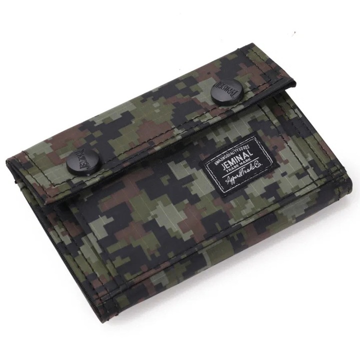 Férfi pénztárca, Zamo®, hadsereg, textil anyag, tépőzáras, 5 rekeszes, 13x9x1,5 cm, zöld terepszínű