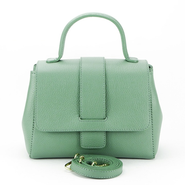 Geanta din piele naturala B-1047 12354, Verde menta, 19x24x12