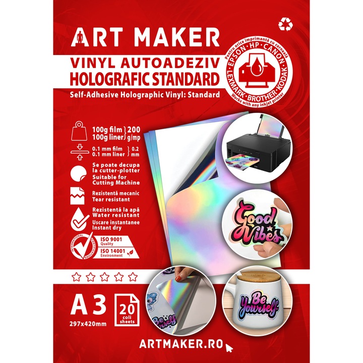 Vinyl Adeziv Holografic Standard, A3, 20 coli