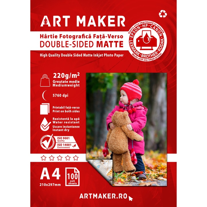 Hartie foto Fata-Verso Mata, 220g/mp, A4, 100 coli