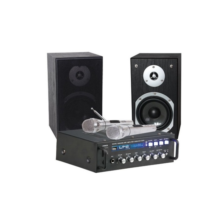 Usb усилвател караоке комплект + 2 високоговорителя 2x35w