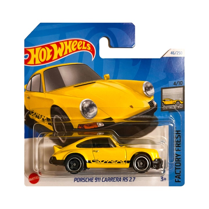 Метална кола Hot Wheels, Porsche 911 Carrera RS 2.7, 1:64, Жълт