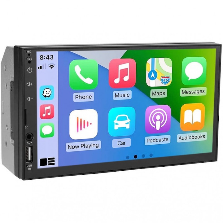 MP5 плеър idepet®, 2DIN, Apple CarPlay, Android Auto, HD сензорен екран 7" инча, 1024*600 пиксела, MirrorLink, Bluetooth 4.2, Aux, USB, MicroSD