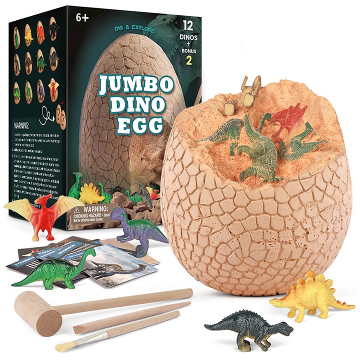 Jumbo Dino tojásásó készlet, Yingyun®, 14 dinoszaurusz, régészeti tudományos oktatás STEM játék, 16 x 10 cm, többszínű