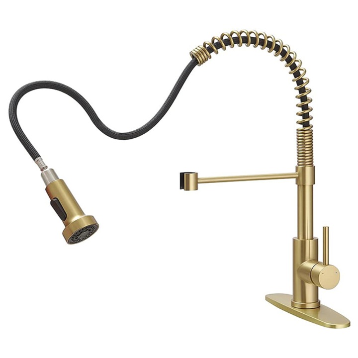 Смесител за кухня, Tebnaild, Неръждаема стомана, Златист