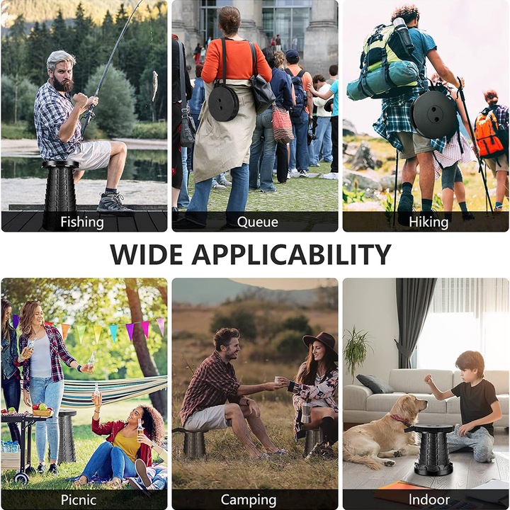 Сгъваем телескопичен стол, Ronyes®, разтегната височина 45 см, черен